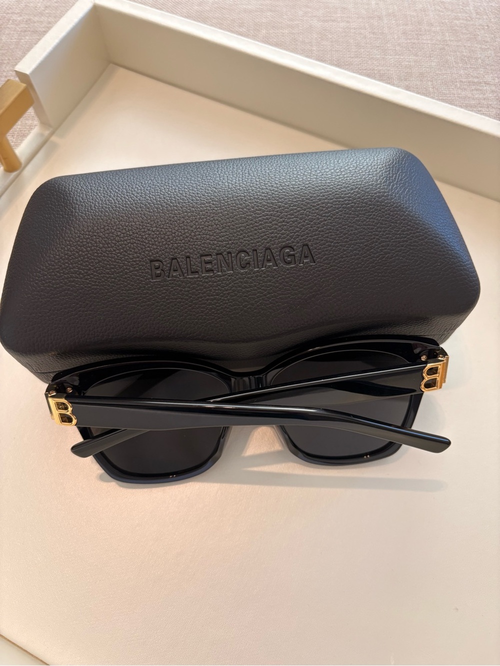 New Balenciaga Black Gray Oversized sunglasses W Gold BB Logo